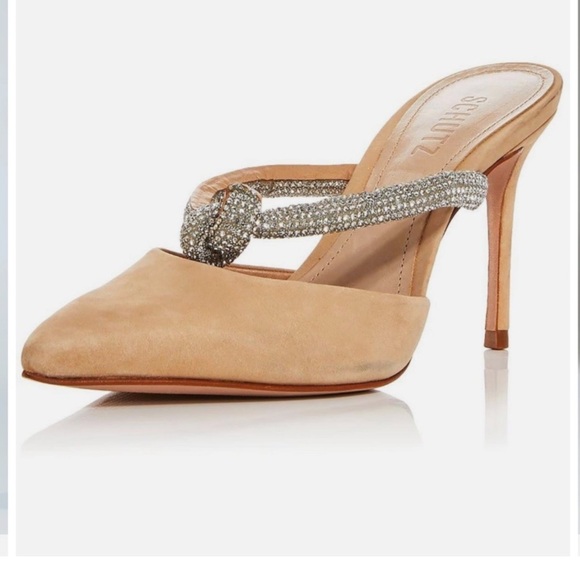 SCHUTZ Shoes - NWT Schutz Pearl Rhinestone Heeled Mule Nubuck 5B